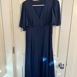 Banana Republic Navy V-Neck Button-Front Midi Dress